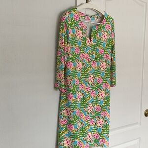 Barbara Gerwit Resort Dress with Green and Pink Turtle Accents